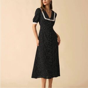RIHOAS The Polka Dot Lace Trim Midi Dress